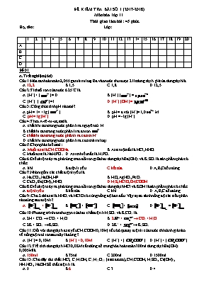 Đề kiểm tra số 1 môn Hóa học Lớp 11 (Cơ bản) - Năm học 2017-2018